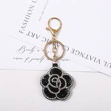 New Creative Diamond Encrusted Leather Camellia Keychain Fashion Versatile Bag Pendant Keychain Small Gift Wholesale - Multicolor - View 7