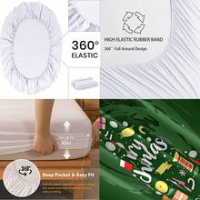 3-Piece Fitted Sheet Set (1 Fitted Sheet + 2 Pillowcases), Green Christmas Tree Holiday Print Design, Soft And Skin-Friendly, All-Season Use, Fade-Resistant And Anti-Pilling, Suitable For Bedroom, Dorm, Guest Room, Daily Use, Ideal Holiday Gift - Multicolor - View 11