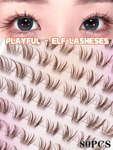 80 Clusters Brown Cartoon False Eyelashes, Natural 3D Segmented Eyelash Clusters, DIY Single Cluster Eyelashes For Beginners, Atmospheric Eye Makeup, No Glue Needed, Simple And Convenient - C - View 9
