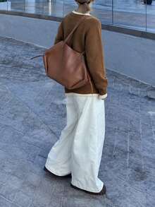 Sweater Rajut Wanita Ukuran Besar Warna Cokelat Vintage, Leher V Lengan Panjang, Sempurna untuk Musim Gugur/Musim Dingin - Coklat - View 3