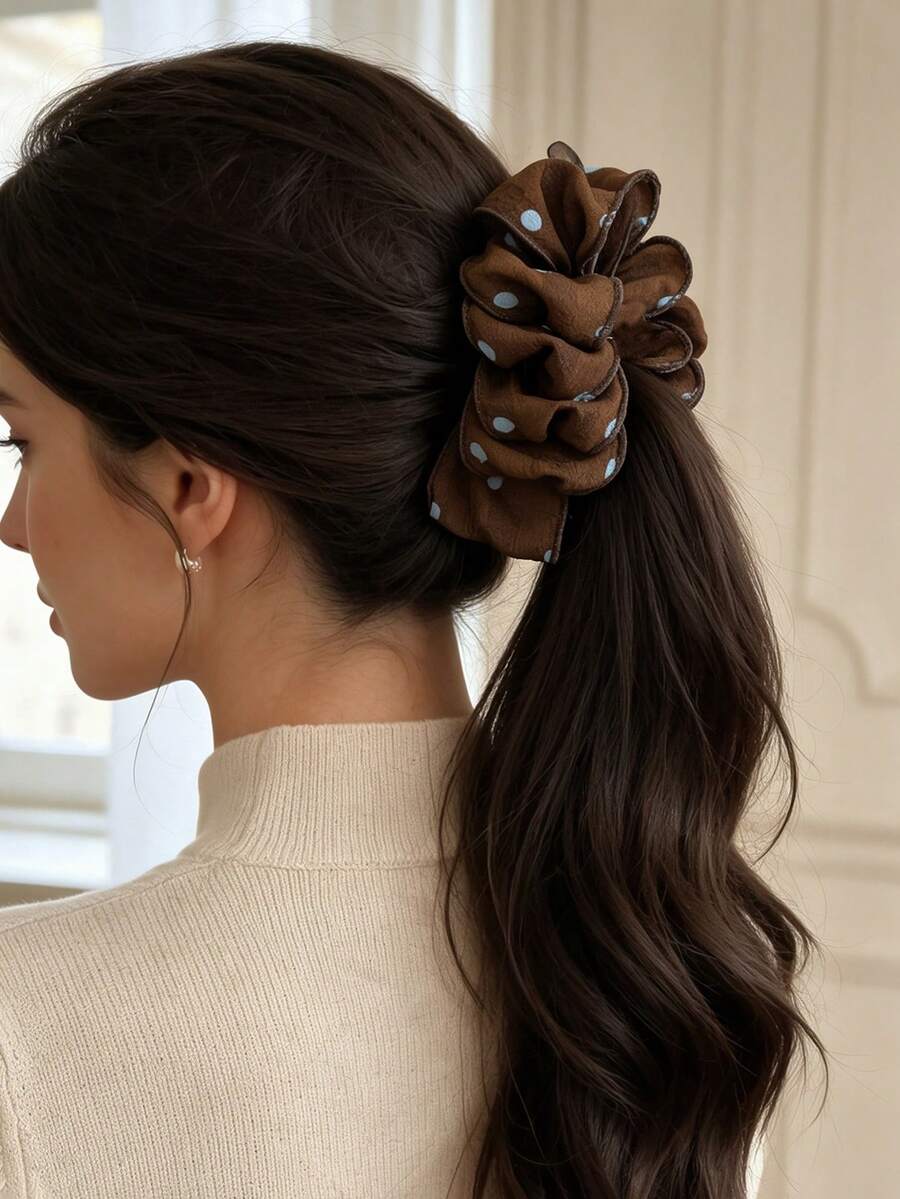 1pc Women's Fabric Polka Dot Pleated Multi-Layer Bow Banana Clip Hair Clip Hair Accessory For High Ponytail, Suitable For Daily/Date/Commute - Multicolor - View 1