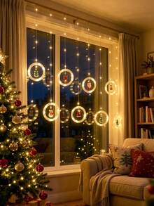1 buah Rangkaian Lampu Hias Natal Bentuk Cincin Harapan - Lampu Peri LED, Menampilkan Pola Santa Claus, Manusia Salju, Rusa Kutub, Pohon Natal, dan Little Red Riding Hood, Ditenagai USB, 8 Mode Peredupan, Cocok untuk Pesta Natal, Hadiah Liburan, Dekorasi Rumah, Kamar Tidur, Ruang Tamu, Hadiah Tahun Baru, dan Pernikahan - MultiWarna - View 5