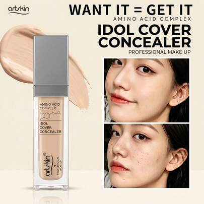 ARTSKIN Corrector sedoso impecable, hidratante de larga duración, resistente al agua y al sudor, sin manchas de maquillaje, cubre marcas de acné, manchas oscuras y ojeras, ilumina el tono de la piel facial