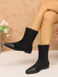 Women's Ankle Boots Flat Square Toe Dress Boots, Back Zipper, Closed Toe, Autumn/Winter, Western, Party, Comfortable, Ankle Boots - Black - View 5