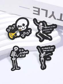 Funny Skeleton Enamel Pins Set, Cute Dancing Skull Brooch With Slogan, Metal Badge For Backpack Clothing Decor Gift - Multicolor - View 5