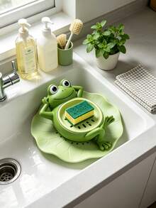 1pc Frog Shaped Kitchen Sink Sponge Holder, Cute Animal Frog Design Drain Rack, Plastic Dish Brush Cloth Drainage Rack With Drain Tray, Multi-Functional Kitchen Bathroom Cleaning Tool Storage Rack, Bathroom Shelf Soap Box, Sink Side Faucet Sponge Storage Basket, Frog Drain Rack, Kitchen Countertop Cleaning Brush Storage, Bathroom Decor Storage Supplies - Multi-color - View 10