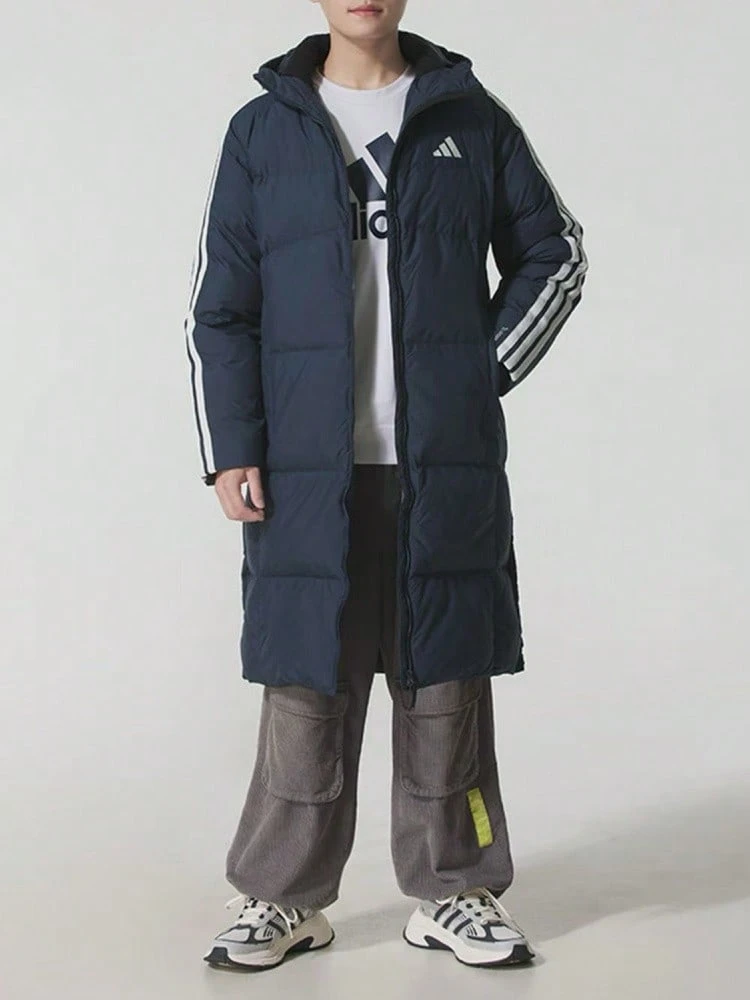 Adidas 3S L DOWN JKT Men's Long Hooded Down Jacket Blue - Blue - View 1