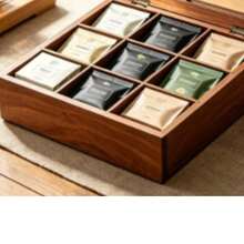 1pc Wooden 9-Compartment Tea Bag Storage Box, Divided Tea Bag Organizer, Multi-Slot Tea Storage Rack, Suitable For Kitchen Countertop, Coffee Station, Home Decor, Housewarming Gift - Brown - View 1