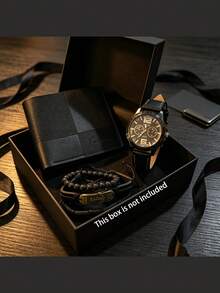 Men's Business Gift Set Holiday Gift 3 Bracelets + Wallet + Watch Practical Birthday Gift For Friends Valentine's Day Gift For Boyfriend Husband - Black - View 2