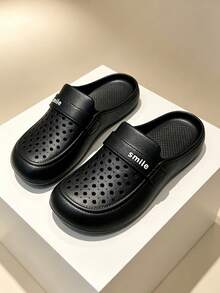 Closed Toe Clogs, Clogs, Closed Toe Slippers, Black Slippers, Black Clogs, Thick Sole Hollow Out Clogs, Women's Clogs, Women's Sandals - Black - View 2