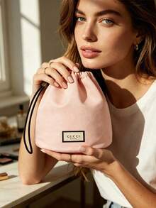Tas Penyimpanan Makeup Serut Warna Pink Lembut, Terbuat dari Kain, Portabel, Kapasitas Besar, Desain Serut Anti Debu, Dapat Menyimpan Berbagai Perlengkapan Makeup, Cocok untuk Bepergian, Berbelanja, Perjalanan, Perjalanan Bisnis, di Rumah, dan Berbagai Skenario Lainnya, Praktis untuk Penggunaan Pribadi, Cocok untuk Hadiah Ulang Tahun, Liburan, Hadiah untuk Sahabat, Suvenir, GUCCI - Light Pink - View 4
