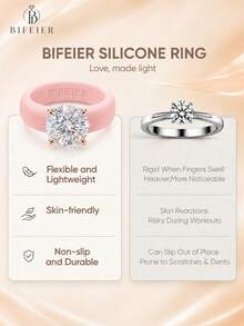 BIFEIER Round 5A Cubic Zirconia Women's Silicone Ring, Copper Plated 18K Rose Gold Band, Soft And Comfortable Ring, Stackable Wedding Engagement Alternative Ring, Sports Yoga Daily Wear Valentine's Day Anniversary Gift - Round - View 5