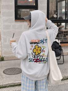 女士休闲宽松印花卫衣，舒适百搭，适合秋冬季穿着。 - 淺灰色 - 查看 4