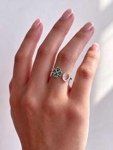 1pc Fashion Clover U-Shaped Open Ring, Mother's Day, Valentine's Day, Birthday Couple Gift, Luxury Pendant Ring Gift For Women - Four-leaf U-shaped - View 3