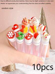 10pcs/1pc Christmas Eyelash Brushes – Suitable For Lash Extensions; Festive Eye Beauty Tools; Small Gifts For Christmas Parties; Reusable, Portable Eyebrow Brushes; Stocking Stuffers Featuring Santa And Snowflake Designs. - Multicolor - View 8