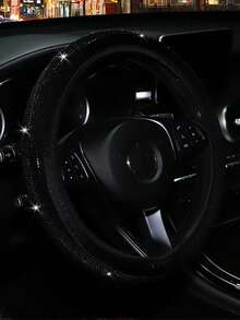 MEIKAXIU Rhinestone Blingbling Short Plush Steering Wheel Cover Without Inner Ring, Suitable For 38cm(15in) Car Decoration, For Women - Rhinestone-studded, No Inner Ring - View 13