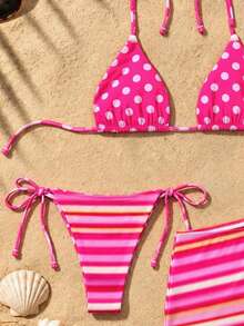 Women's Elegant Tropical Floral Print Halter Neck Swimsuit Set, Suitable For Spring/Summer Beach Vacation And Holiday Wear - Multicolor - View 6