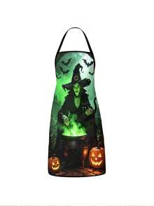 1pc/2Pcs/4Pcs Spooky Dark Halloween Apron, Witch Cauldron Haunted Castle Full Moon Pumpkin Print Apron, Cooking Baking Holiday Costume Apron - Multicolor - View 3