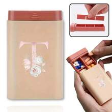 Gold Letter Print Portable Pill Box, Multi-Compartment Sealed Medicine Storage Box, Compact Daily Pill Container, Suitable For Travel And Daily Use - Multicolor - View 54
