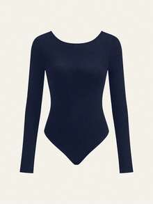 Sexy Backless Round Neck Long Sleeve Tight Bodysuit, Multi-Functional Slim Fit Design, Suitable For Spring And Autumn, Deep Blue Tight Bodysuit - Dark Blue - View 7