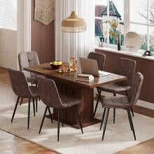 Extendable Dining Table And Chairs Set Of 6, Rectangular Dining Table With Storage Rack And Padded Chairs, Durable Dining Furniture Set Suitable For Dining Room And Kitchen - Brown Table + Brown PU Chair - View 13
