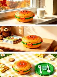 Creative Hamburger Shaped Portable Lunch Box, 304 Stainless Steel Divided Compartment Bento Box, Outdoor Picnic Portable Fresh-Keeping Food Container - Multicolor - View 7