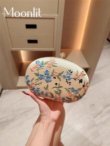 Moonlit Eve Bag 1pc Exquisite Floral Embroidered Pattern Fabric Mini Handbag, Vintage Evening Party Style, Suitable For Cheongsam, Ideal For Banquets, Balls, Parties And Other Occasions - Gold - View 13