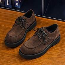 New British Style Matte Surface Thick Sole Derby Shoes Chunky Heel Retro Casual Shoes - Brown - View 3