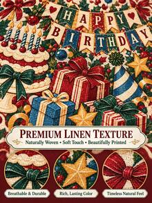 1pc Vintage Birthday Table Runner, Happy Birthday Banner Cake Gift Box Bow Print Long Table Decor, Irregular Edge Party Table Cover For Birthday Party, Dessert Table, Dining Room, Home Decor - Multicolor - View 9