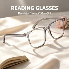 5pcs Rectangular Reading Glasses, Classic Large Frame, Fashion Matte Finish, Unique Rivet Detail, Premium Metal Hinge - Black + Black & White + Transparent + Translucent Grey + Translucent Tea - View 3