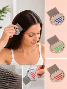 2/1pc Stainless Steel Lice Comb, Helps Remove Dandruff And Lice, Stainless Steel Comb, Ultra-Dense Teeth Design, Can Clear Lice And Hair Scales, Gift For Friends, Lovers, Valentine's Day, Travel Essential, Bathroom Accessory, Kitchen Utensil, Home Decor - Multicolor - View 3
