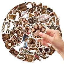 50Pcs Aesthetic Leopard Stickers, Fashion Style Vinyl Decals For Water Bottle, Laptop - Multicolor - View 5