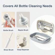 6-In-1 Baby Bottle Cleaning Set, Nipple Brush, Straw Brush, Bottle Drying Rack, Multi-Functional Portable Lightweight Easy Storage Bottle Cleaning Tools, Travel Baby Bottle Cleaning Set - Multicolor - View 5