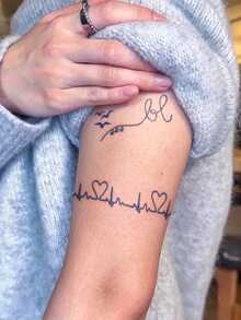 1pc Herbal Juice Semi-Permanent Magic Tattoo Sticker, Feather Heart ECG Pattern, Long-Lasting 14 Days, Non-Fading, Non-Reflective, Temporary Tattoo Sticker For Arm, Waist, Abdomen And Body - Blue - View 4