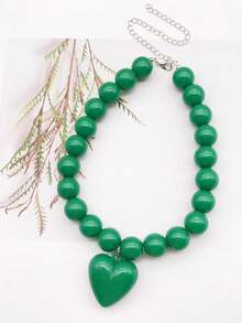 1pc Macaron Color Dopamine Heart Beaded Necklace For Women - Batch Colors May Have Slight Variations - necklace - View 31