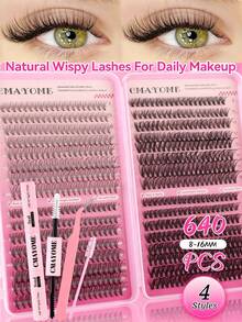 640/592/576 Clusters Segmented Lash Extensions, 8-16mm D Curl 10D-150D Fluffy Thick Individual Lashes, Waterproof Ultra-Soft Single Cluster Eyelashes For Daily Wear, Dating, Party, Christmas, Halloween. - Multicolor - View 2