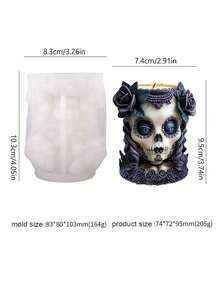 Skull Cylinder Candle Silicone Mold, Gothic Style Home Bedroom Desktop Decor, Suitable For Resin, Epoxy Casting Mold, Plaster And Concrete Ornaments - Holiday Handmade Gift - White - View 7