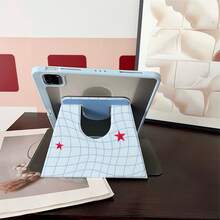 1件波浪格紋紅星360°可旋轉平板保護殼，多角度觀看書本式支架，適用於iPad A16 2025、 Galaxy Tab S9 FE/S8 Plus/S7/S10、Oppo Pad、 Matepad、Vivo Pad、Honor Pad、 Xiaoxin Pad - 彩色 - 查看 6