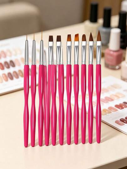 Professional Nail Art Brush Set, Black Ergonomic Handle Nail Painting Brushes, Multi‑Purpose Manicure Tools For Liner, French Tip, Gradient, Flower, 3D Nail DIY Decoration