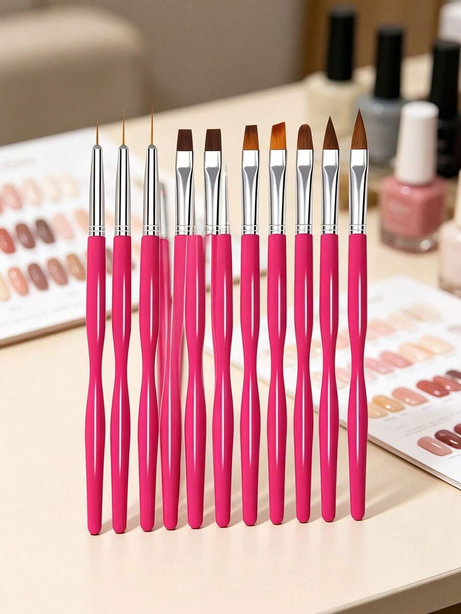 Professional Nail Art Brush Set, Black Ergonomic Handle Nail Painting Brushes, Multi‑Purpose Manicure Tools For Liner, French Tip, Gradient, Flower, 3D Nail DIY Decoration - Multicolor - View 1
