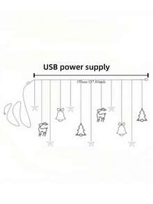 LED Christmas Curtain String Lights, Curtain Lights, Star, Christmas Tree, Bell, Reindeer Shapes, Warm White / Colorful, 8 Flashing Modes, USB Powered, Suitable For Indoor Window, Bedroom, Window, Wall, Bay Window, Fits Home Party, Store Window Holiday Decor, Christmas Party - Christmas Reindeer Bell Curtain Lights - View 9