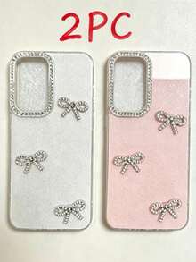 1pc Pink Glitter Bow Phone Case + 1pc White Glitter Bow Phone Case - Multicolor - View 27