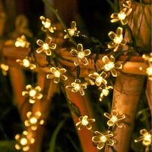 Outdoor Waterproof Solar Powered Cherry Blossom String Lights, LED Artificial Flower Shaped Colorful Lights, Solar Panel Self-Charging, Light-Sensing Automatic On/Off, 12m 100 LED Beads, 8 Lighting Effect Modes. Can Be Wrapped Around Lawn, Greenery, Tree Trunks, Railings, Used For B&B Courtyard Landscaping, Wedding Party, Christmas New Year Scene Decoration, Creating Warm And Healing Outdoor Night View Decorative String Lights. - Solar Cherry Blossom String Lights - View 6