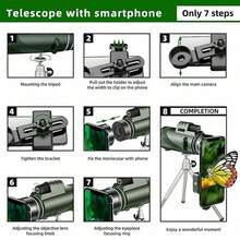 80x100 HD Monocular Telescope With Tripod & Phone Clip, Portable Binoculars For Long Range, Hunting And Camping - Multicolor - View 2