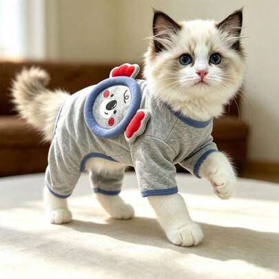 1PC Gray Pet Jumpsuit Cute Cat And Dog Four Cornered Clothes Soft And Comfortable For Spring And Autumn Pet Clothing Suitable For Small And Medium-Sized Pets
