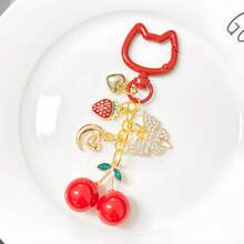 Light Luxury Red Cherry Series Keychain, Small Strawberry, Gold Butterfly Bag Charm, Car Decoration, Gift Inspiration For Teachers, Friends, Sisters - Red - View 8