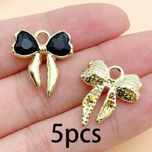 Random 5/10pcs Golden Bow Charms With Heart Rhinestone, Multi Color Crystal Bow Pendant For DIY Earrings Bracelets Necklaces Jewelry Making Accessorie - Multicolor - View 15