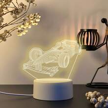Racing Car Pattern Acrylic Night Light, USB Warm Light Powered Desktop Art Decor Ornament, Grid Line Engraving Craft, Cool Atmosphere Bedside Night Lamp, Racing Car Theme Style, Suitable For Car Enthusiast Room Display, Creative Birthday Holiday Gift - Warm white light - View 8