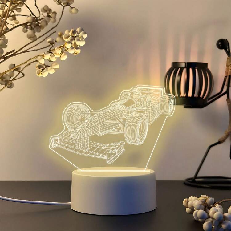 賽車圖案壓克力夜燈 USB 暖光供電 桌面藝術裝飾擺件 格線雕刻工藝 酷感氛圍床頭夜燈 賽車主題風格 適合汽車愛好者房間展示 創意生日節日禮物 - 暖白光 - 查看 7