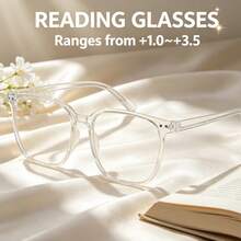 5pcs Rectangular Reading Glasses, Classic Large Frame, Fashion Matte Finish, Unique Rivet Detail, Premium Metal Hinge - Black + Black & White + Transparent + Translucent Grey + Translucent Tea - View 6